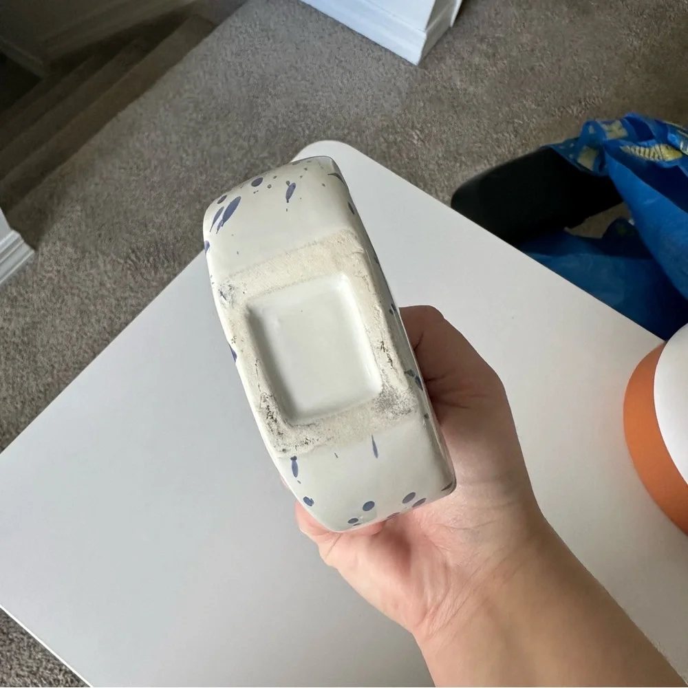 Ceramic Glass 'S' Shape Vase in White/Blue Speckle